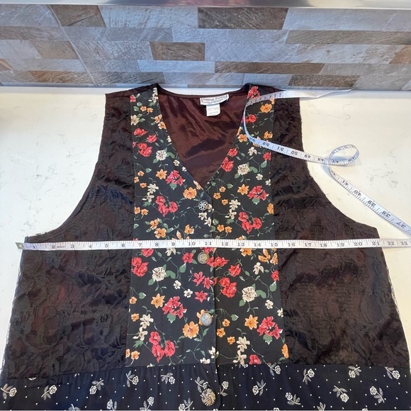 Sitting PRETTY OF CALIFORNIA - Vintage 80s floral boho suit vest Sz L RARE - Picture 9 of 10